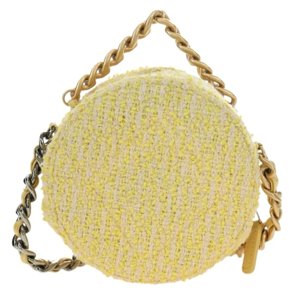 CHANEL Chain Shoulder Bag Tweed 2way Yellow